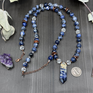 Sodalite, Quartz, Crystal, and Copper necklace