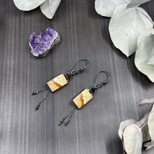 Picture Jasper, Topaz, and Black Diamond Earrings