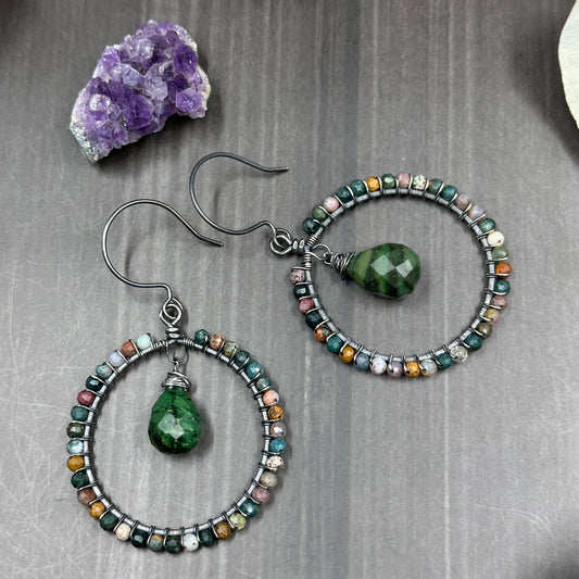 Ocean Jasper and Jade Hoop Earrings