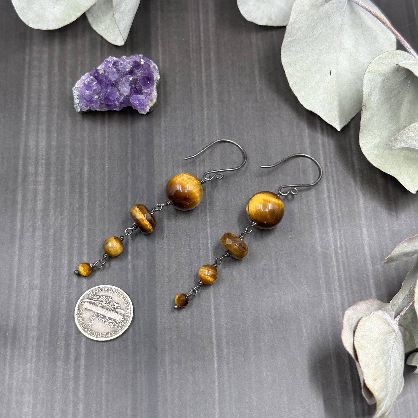 Tiger Eye and Sterling Silver Earrings