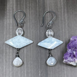 Load image into Gallery viewer, Aquamarine, Glass, Moonstone, and Sterling Silver Earrings
