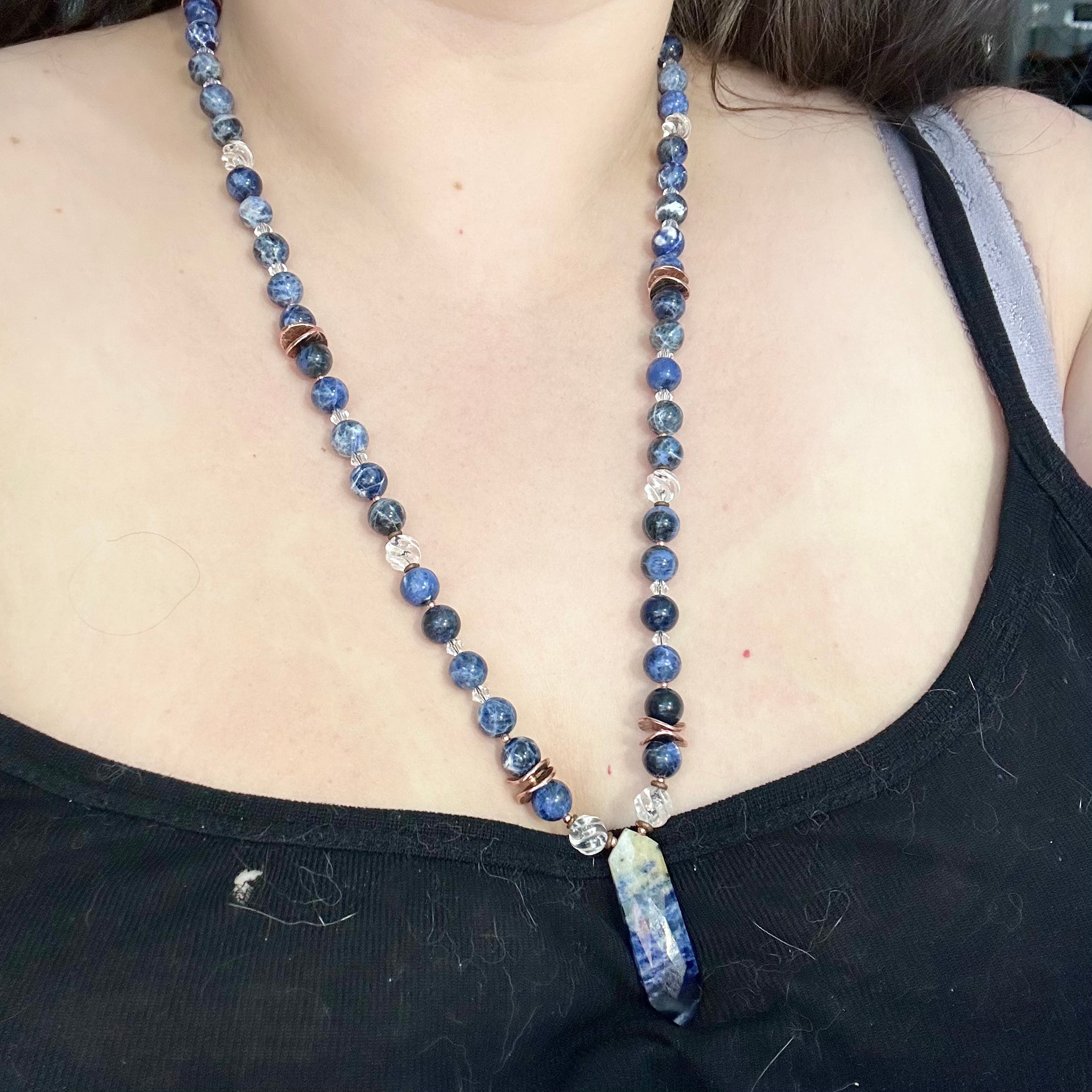 Sodalite, Quartz, Crystal, and Copper necklace