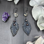 Load image into Gallery viewer, Leather Feather, Porcelain Jasper, and Freshwater Pearl Earrings
