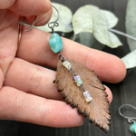 Load image into Gallery viewer, Leather Feather, Aventurine, and Opal Earrings
