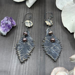 Load image into Gallery viewer, Leather Feather, Porcelain Jasper, and Freshwater Pearl Earrings
