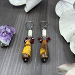 Load image into Gallery viewer, Crystal, Tiger Eye, and Freshwater Pearl Earrings
