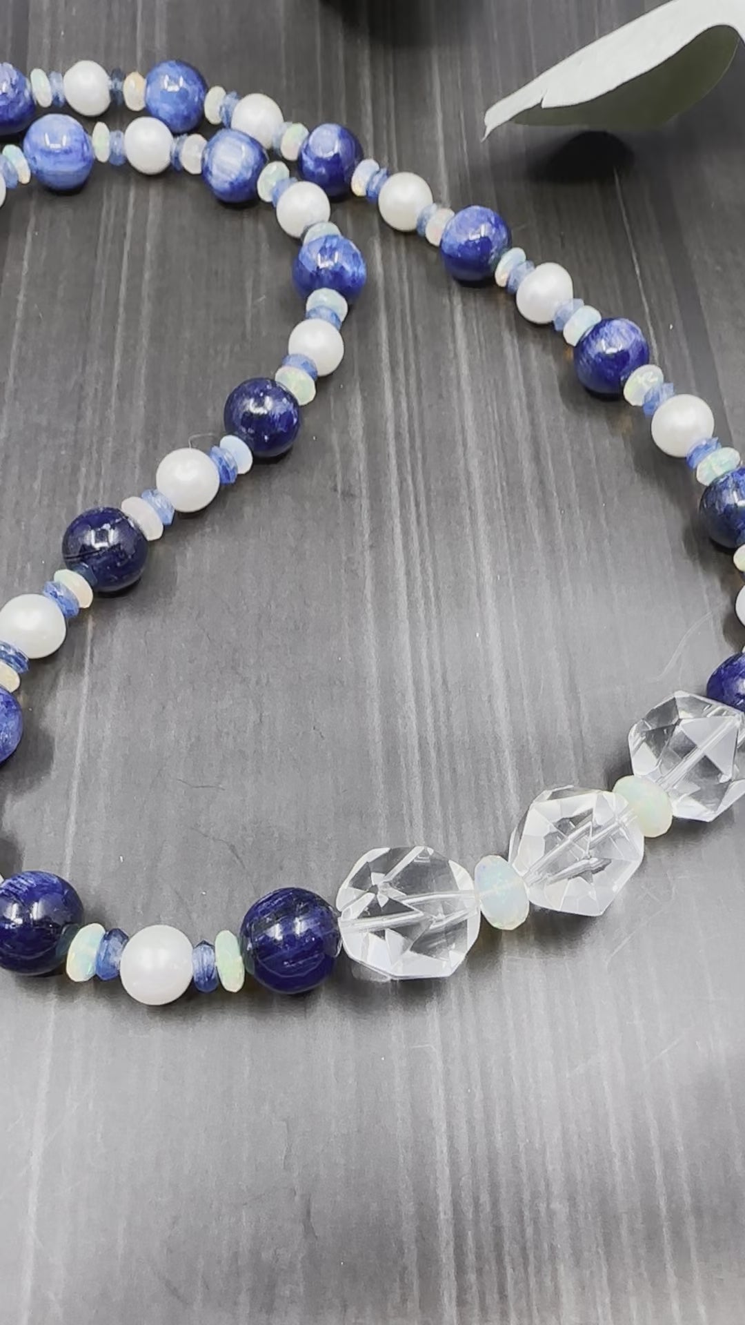 Luxurious AAA Kyanite, Ethiopian Faceted Opals, and Pearls necklace