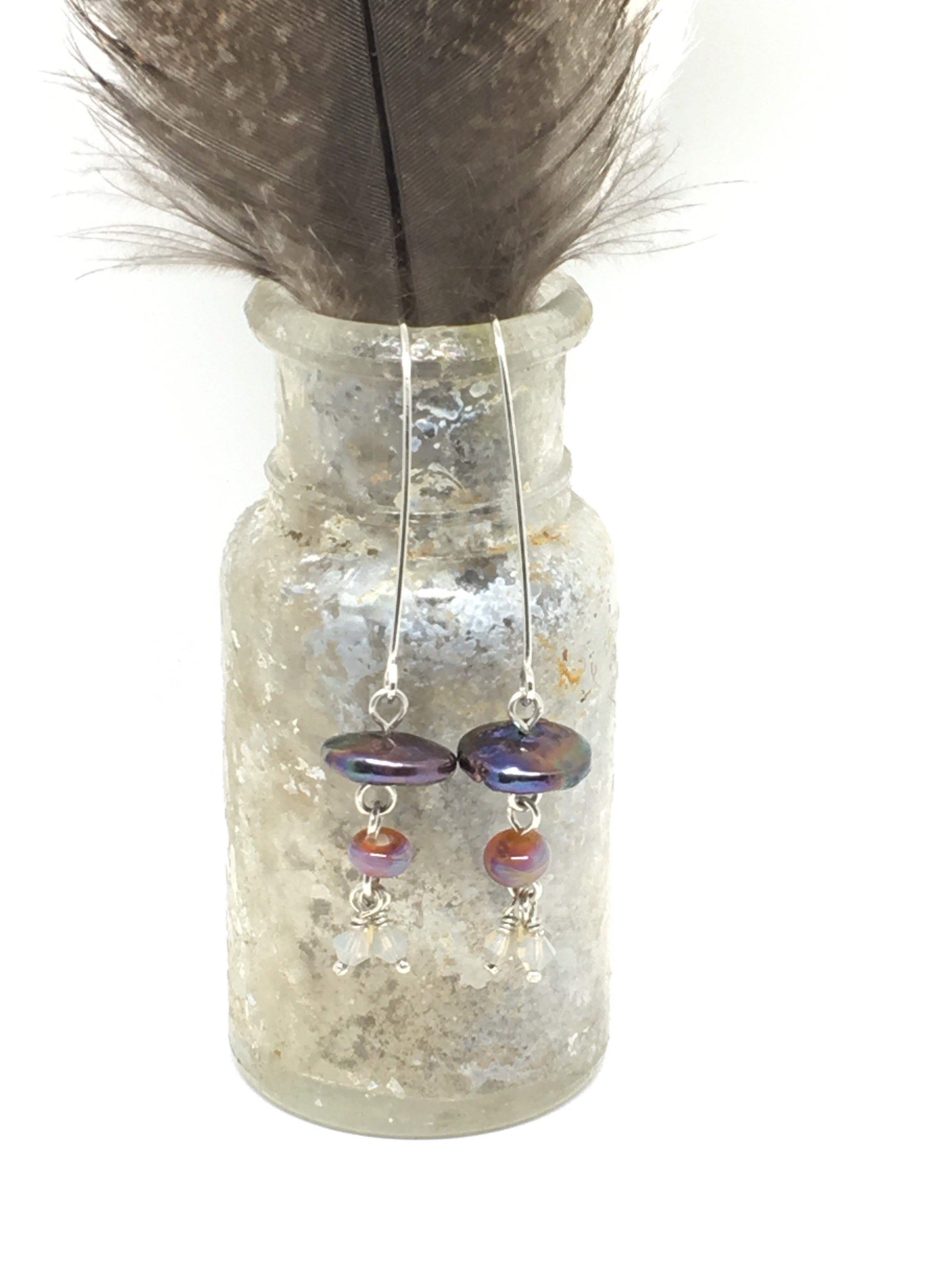 Sterling Silver drop earrings with pearls, Swarovski, and artisan glass
