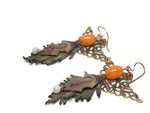 Load image into Gallery viewer, Leather feathers with vintage elements and Artisan Enamel

