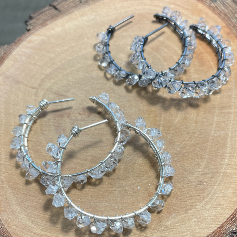 Made To Order- Herkimer Diamond, Sterling Silver Hoop Earrings