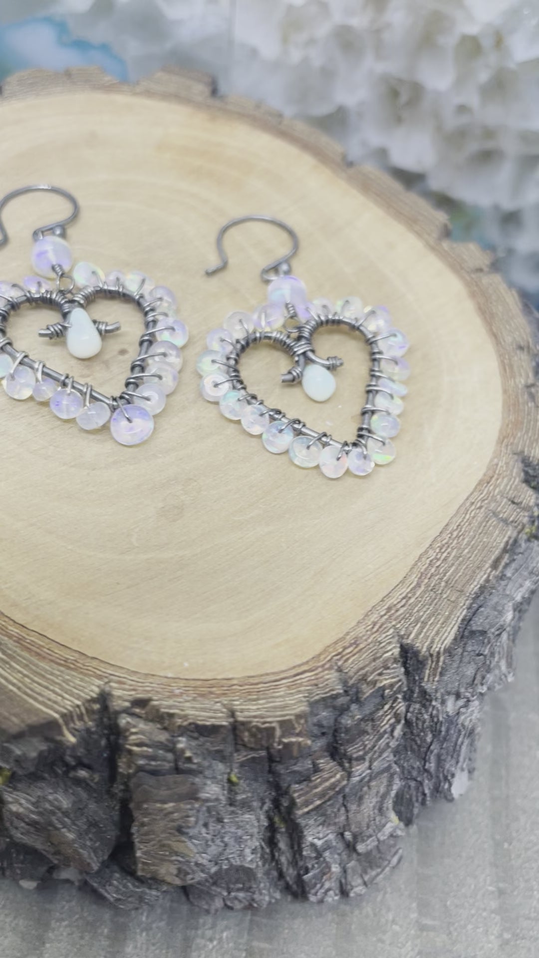 Made To Order - Sterling Silver Opal Heart Hoop Earrings
