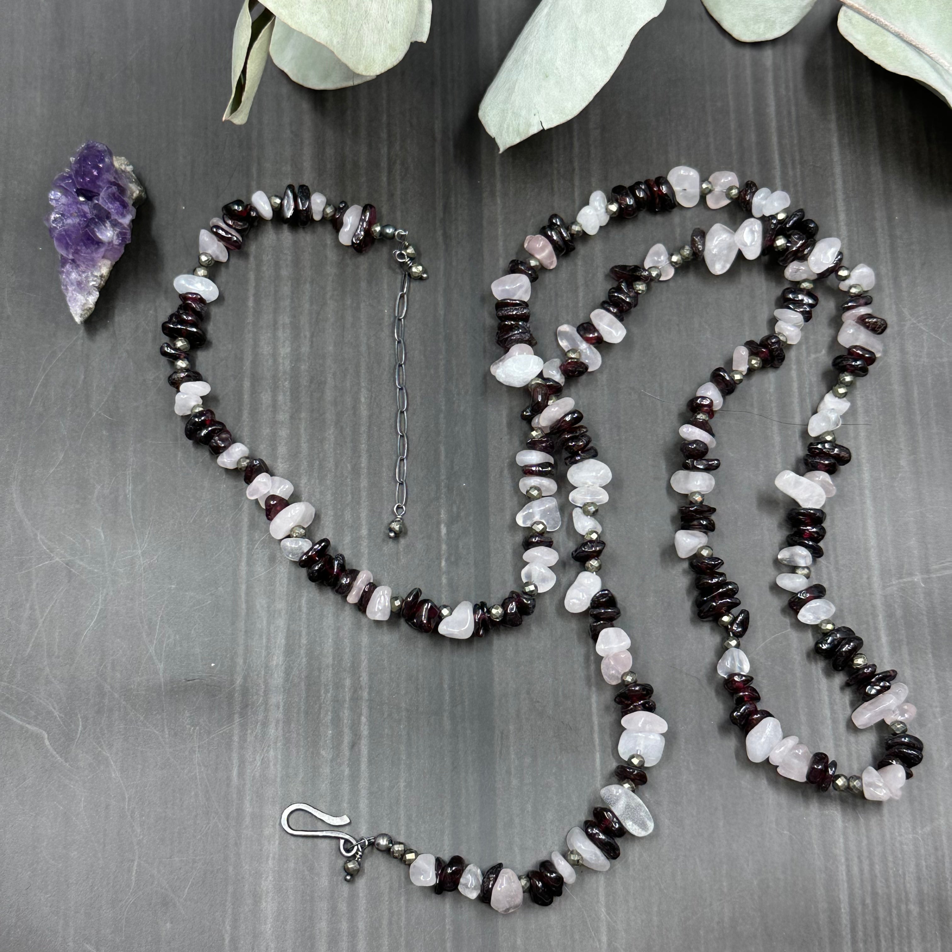 Rose Quartz, Garnet, and Pyrite Convertible Necklace