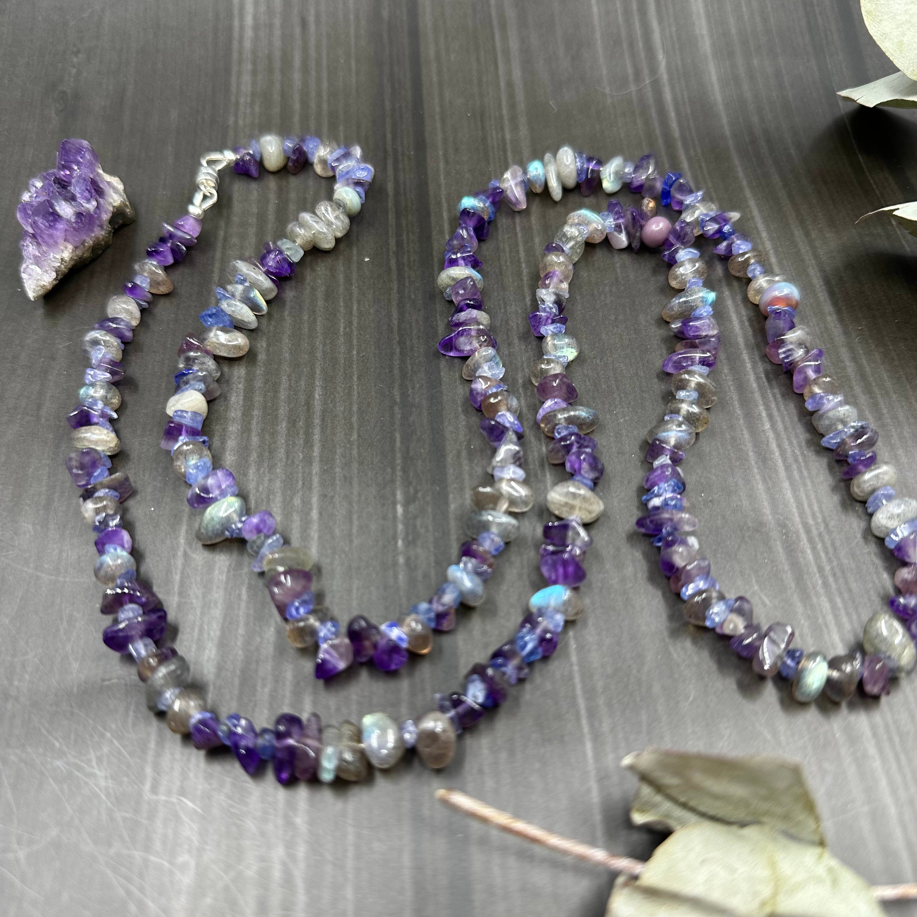 Amethyst, Labradorite, and Tanzanite magnetic convertible piece