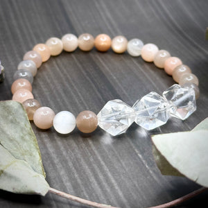 Crystal Quartz and AAA moonstone Stretch Bracelet