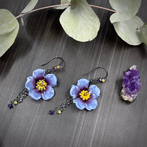Amethyst and Yellow Opal Floral Earrings