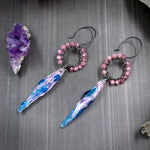 Load image into Gallery viewer, Artisan Glass and Pink Tourmaline Wrapped Hoop Earrings
