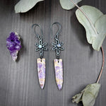 Load image into Gallery viewer, Rainbow Moonstone and Petrified Fluorite Earrings
