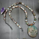 Load image into Gallery viewer, Indian Agate, Lodalite, and Garnet Dragon Statement Necklace
