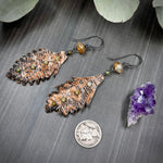 Load image into Gallery viewer, Agate and Green Garnet Leather Feather Earrings

