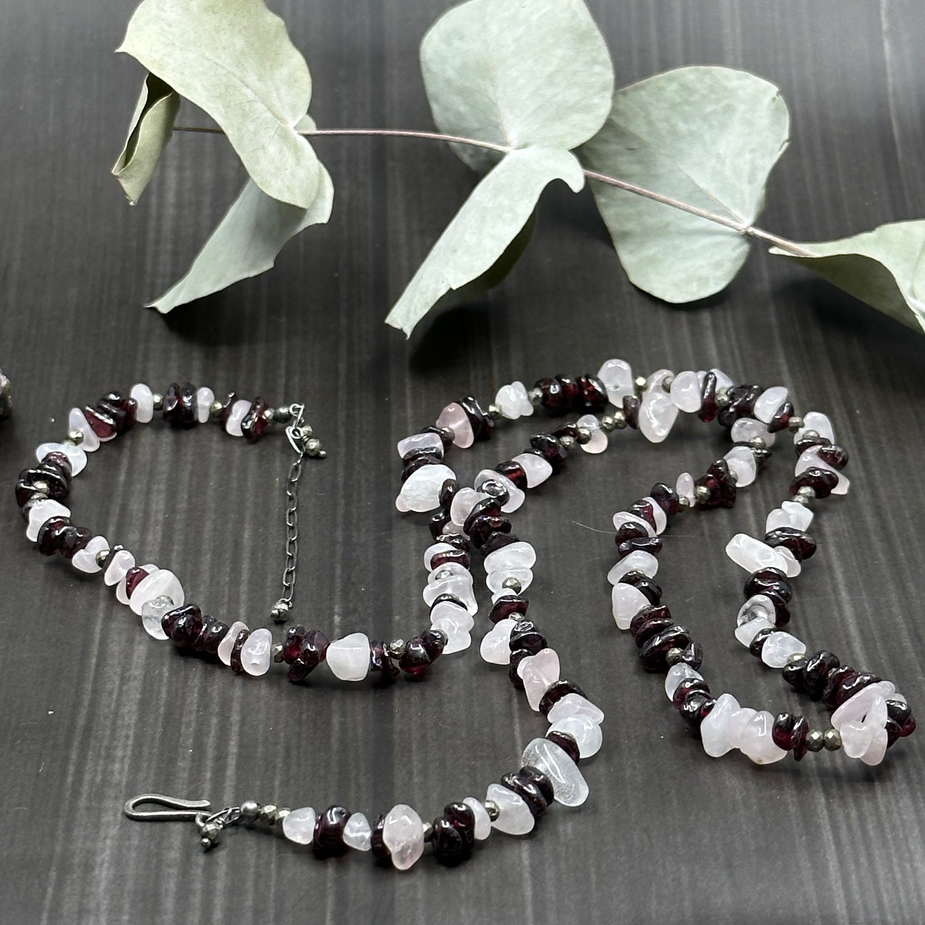 Rose Quartz, Garnet, and Pyrite Convertible Necklace