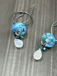 Lampwork, Moonstone, and Crystal Earrings