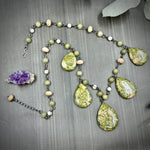 Load image into Gallery viewer, Unakite, Sea Glass, Wood, and Sterling Silver Necklace
