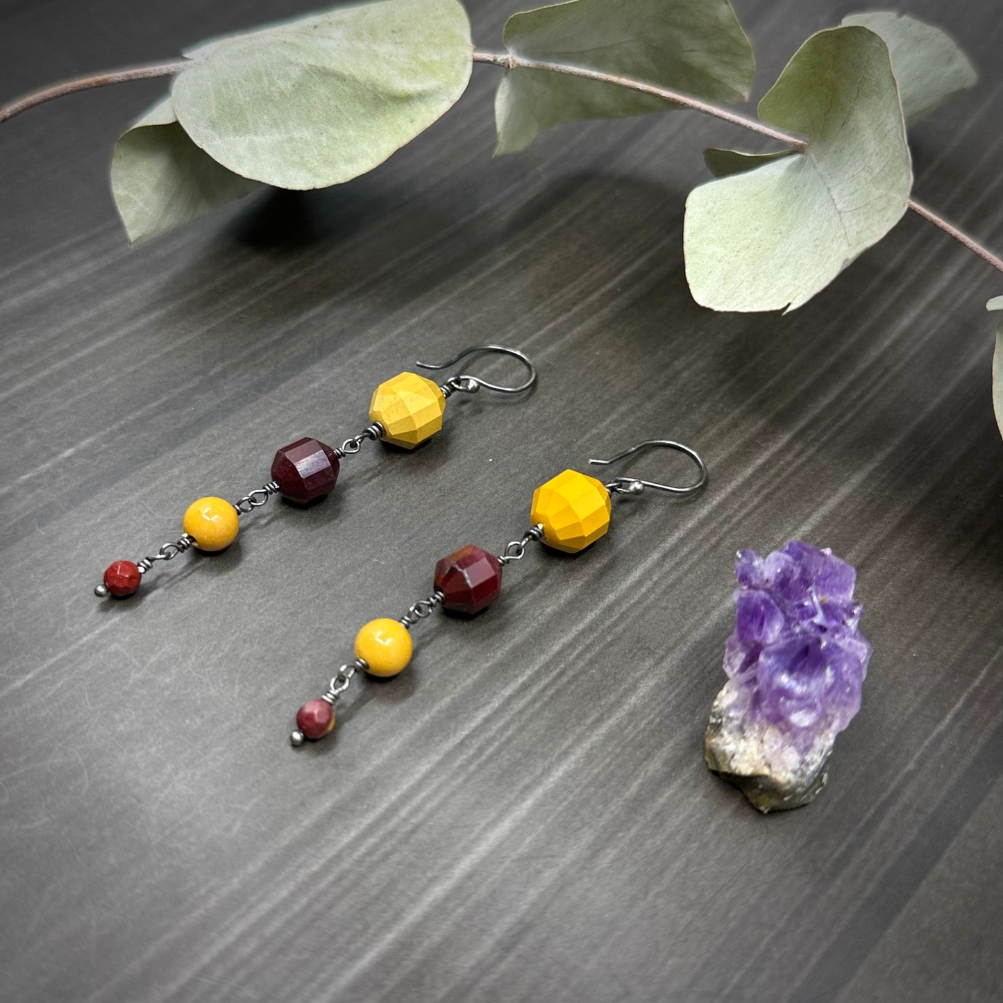 Yellow and Burgundy Mookaite Earrings