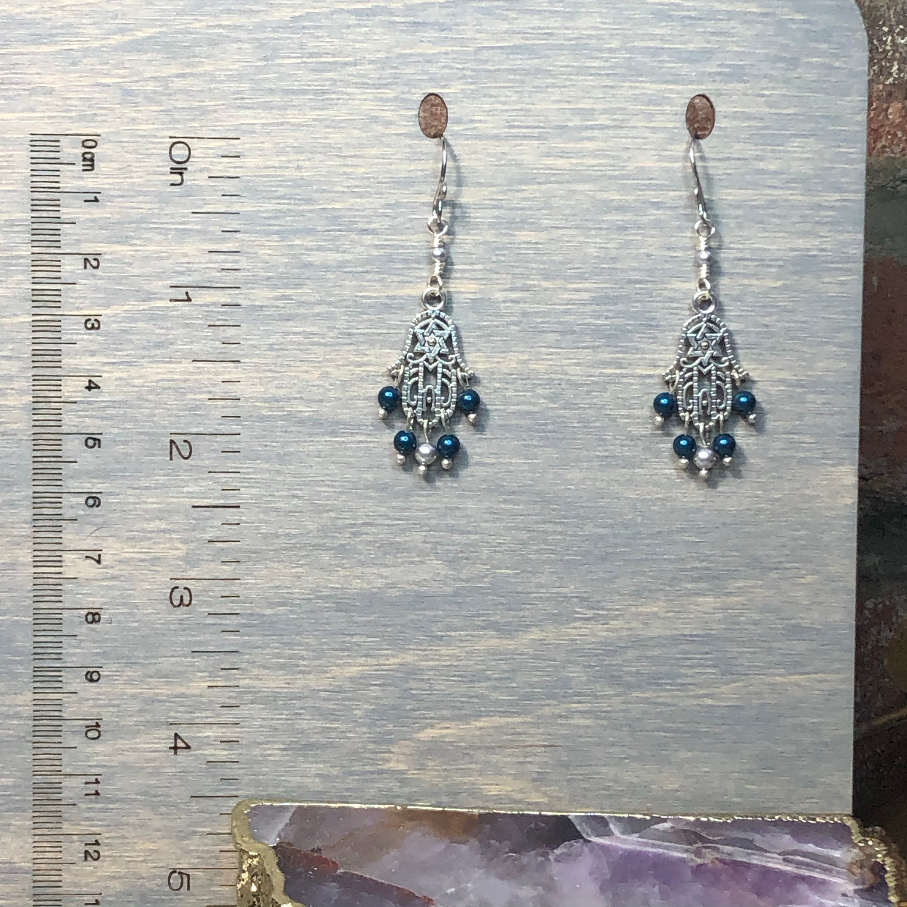 Crystal Pearl Hamsa earrings