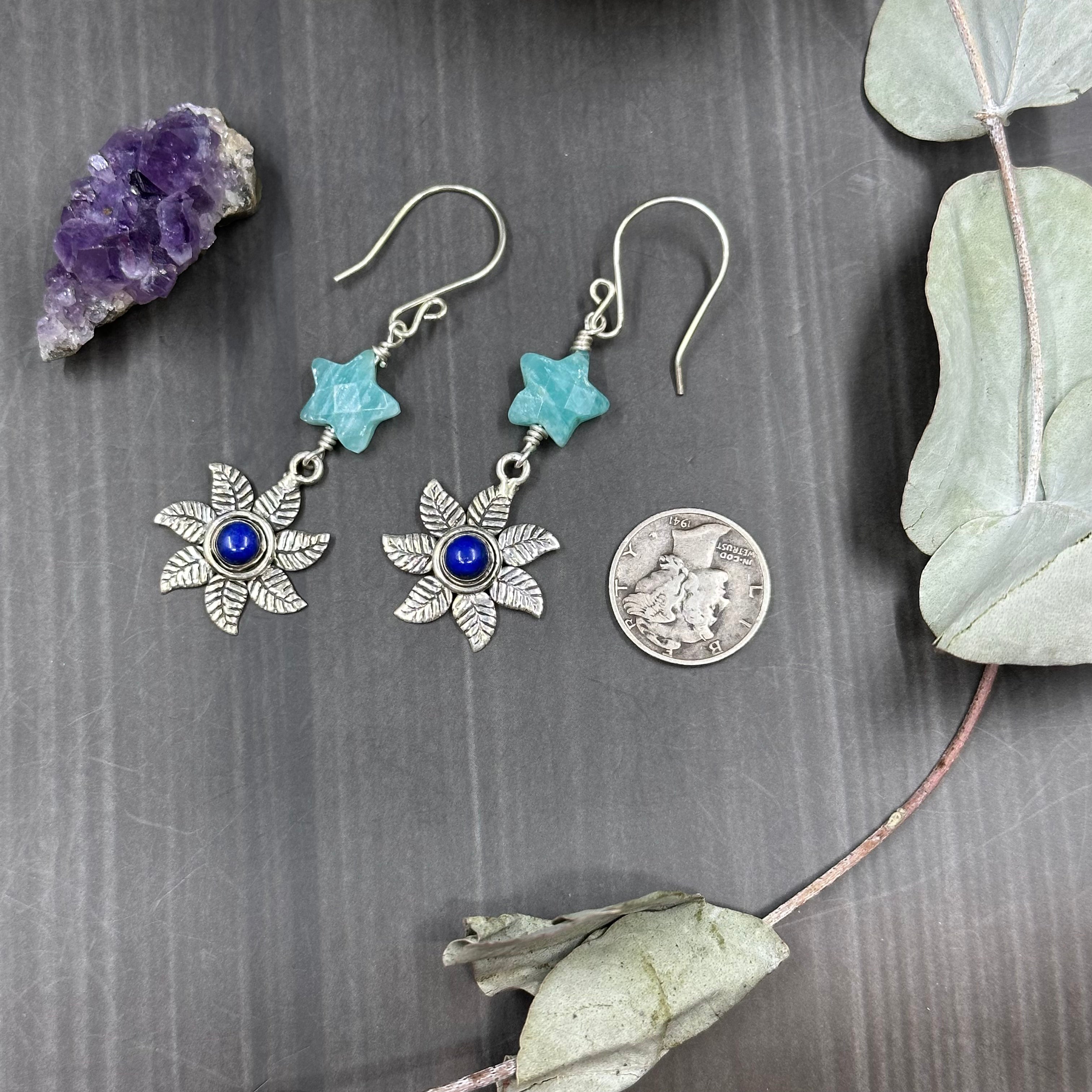 Lapis, Amazonite, and Sterling Silver Earrings