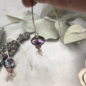 Sterling Silver drop earrings with pearls, Swarovski, and artisan glass