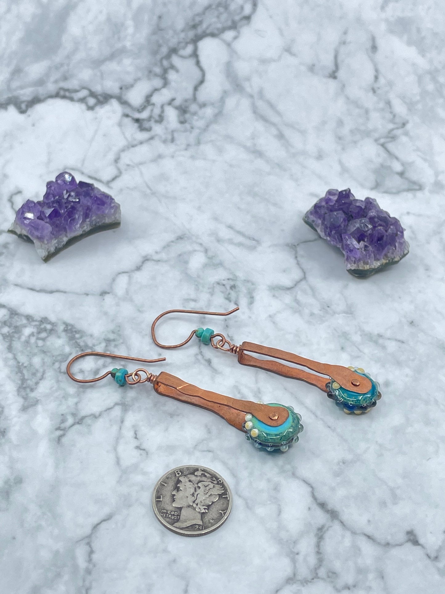 Turquoise and Lampwork Glass Earrings