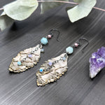 Load image into Gallery viewer, Amazonite, Crystals, and Leather Feather Earrings with Sterling Silver
