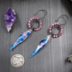 Load image into Gallery viewer, Artisan Glass and Pink Tourmaline Wrapped Hoop Earrings
