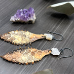 Load image into Gallery viewer, Leather Feather and Drusy Quartz Earrings

