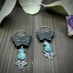 Black Jade and Apatite Sterling Silver Butterfly Earrings