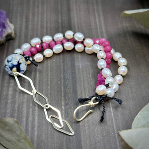 Ruby, Pearl, and Sterling Silver Bracelet