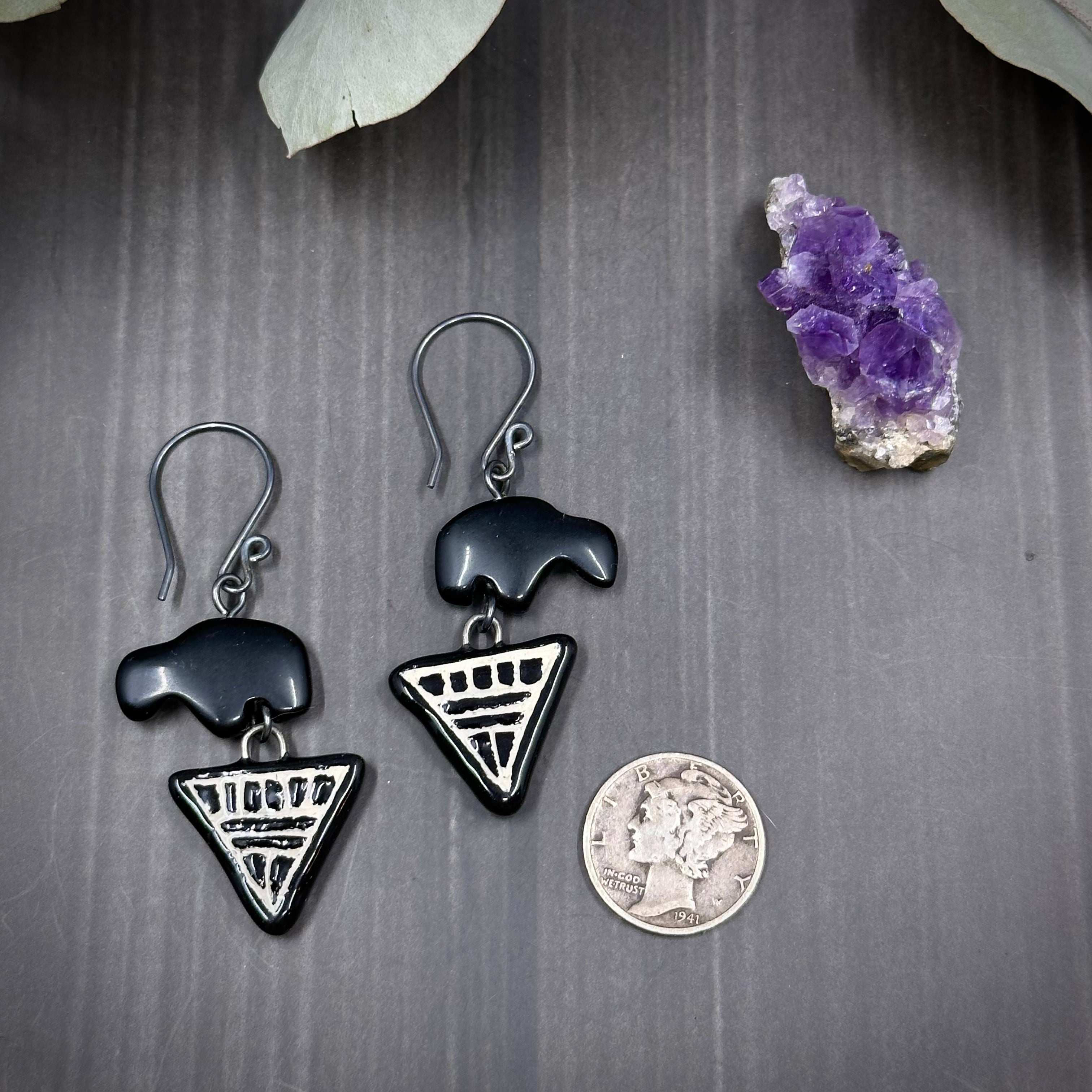 Onyx and Ceramic Earrings