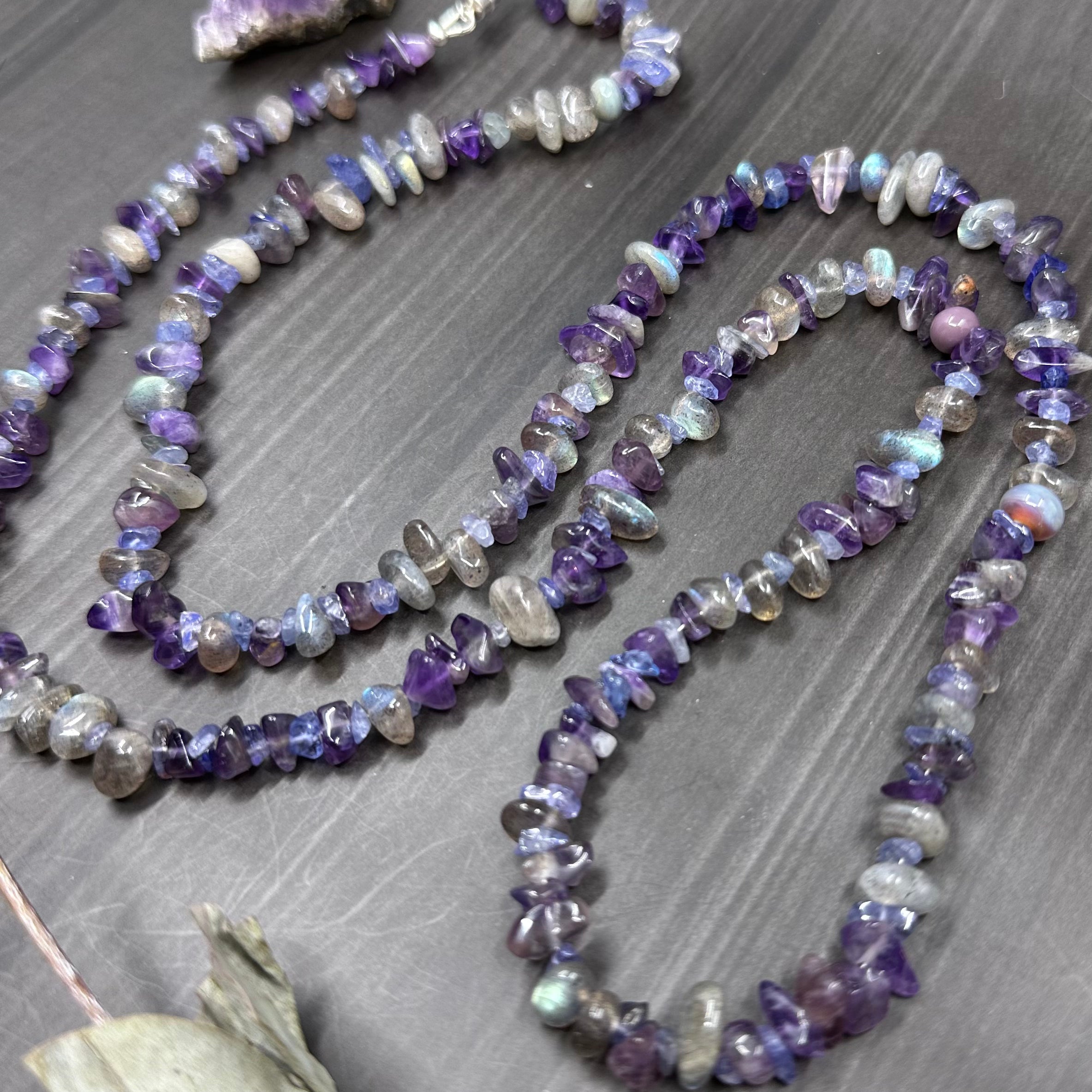 Amethyst, Labradorite, and Tanzanite magnetic convertible piece