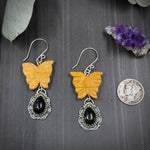 Load image into Gallery viewer, Yellow Jade and Andalusite Sterling Silver Butterfly Earrings
