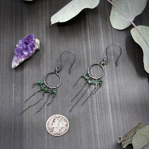 Emerald and Sterling Silver Hoop Earrings