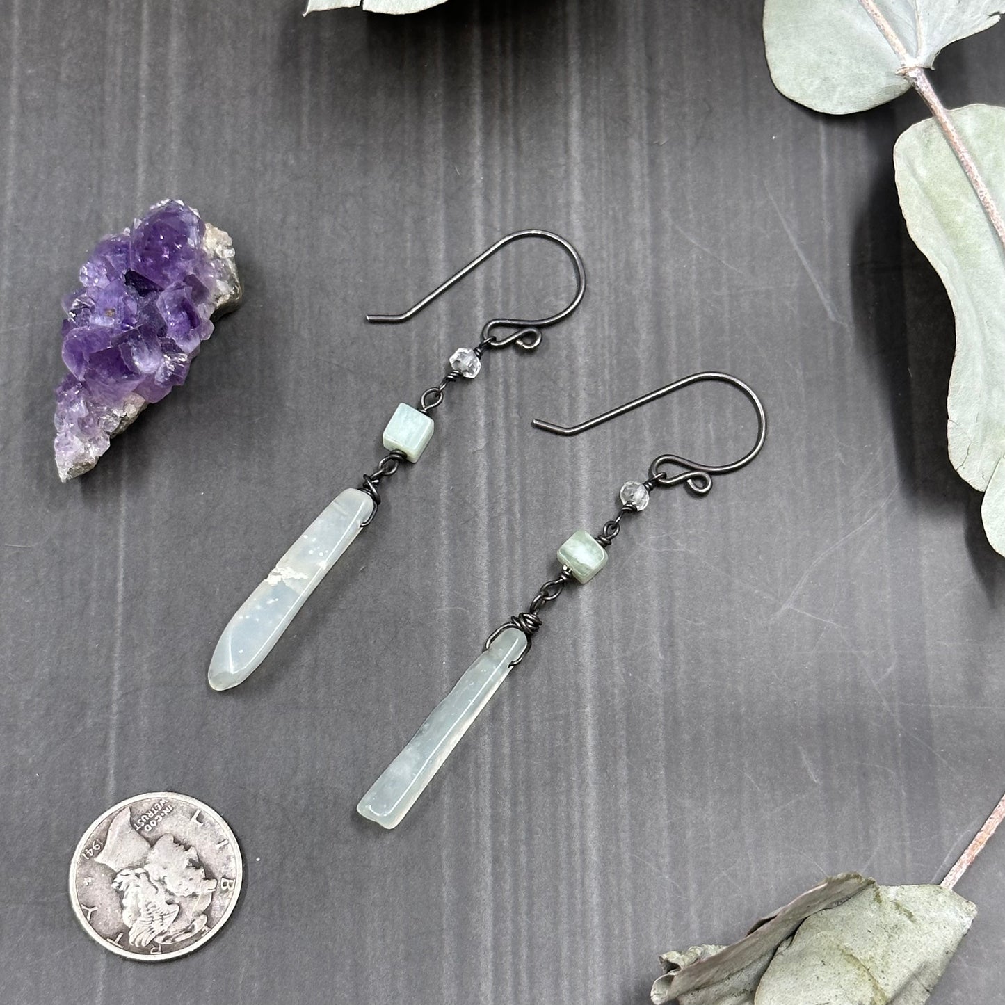 Serpentine and Silver Earrings