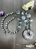 Load image into Gallery viewer, Raw Aquamarine, Ocean Jasper, Scenery Jasper, and Black Spinel Necklace
