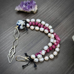 Ruby, Pearl, and Sterling Silver Bracelet