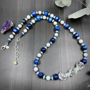Luxurious AAA Kyanite, Ethiopian Faceted Opals, and Pearls necklace
