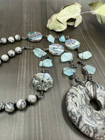 Load image into Gallery viewer, Raw Aquamarine, Ocean Jasper, Scenery Jasper, and Black Spinel Necklace
