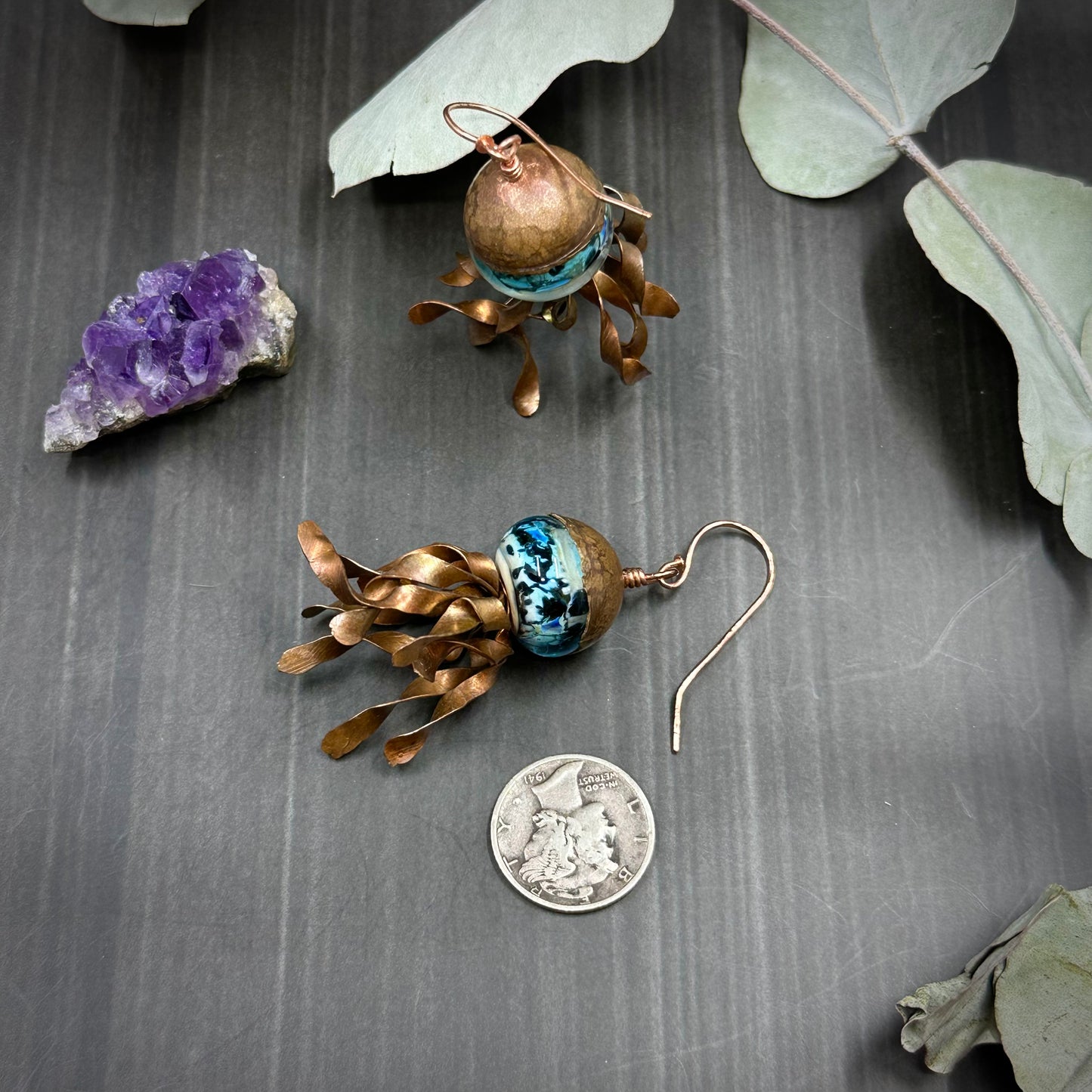 Large Copper jellyfish Earrings