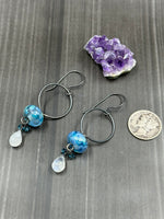 Load image into Gallery viewer, Lampwork, Moonstone, and Crystal Earrings
