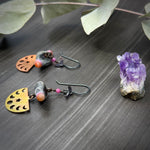 Load image into Gallery viewer, Copper Moon Phases and Artisan Glass Earrings
