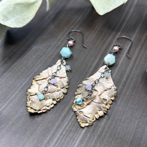 Amazonite, Crystals, and Leather Feather Earrings with Sterling Silver