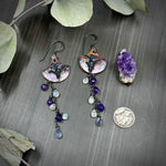 Load image into Gallery viewer, Amethyst, Iolite, and Moonstone Enamel Earrings with Sterling Silver
